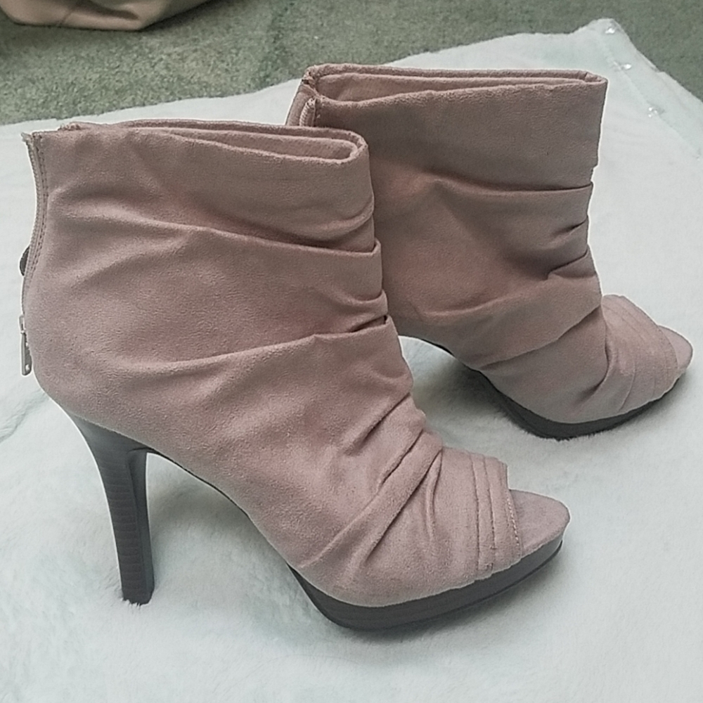 Fioni Tan Suede Ankle Peep Toe Boots